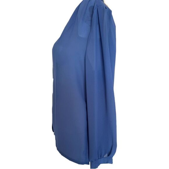 Copycats L blue pleated button up vintage 70s blouse women’s - Picture 2 of 6